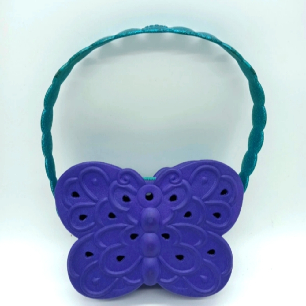 CROCS Brand Shoes Purple Butterfly Mini Purse Rubber Jibbitz Glitter Zip Handbag